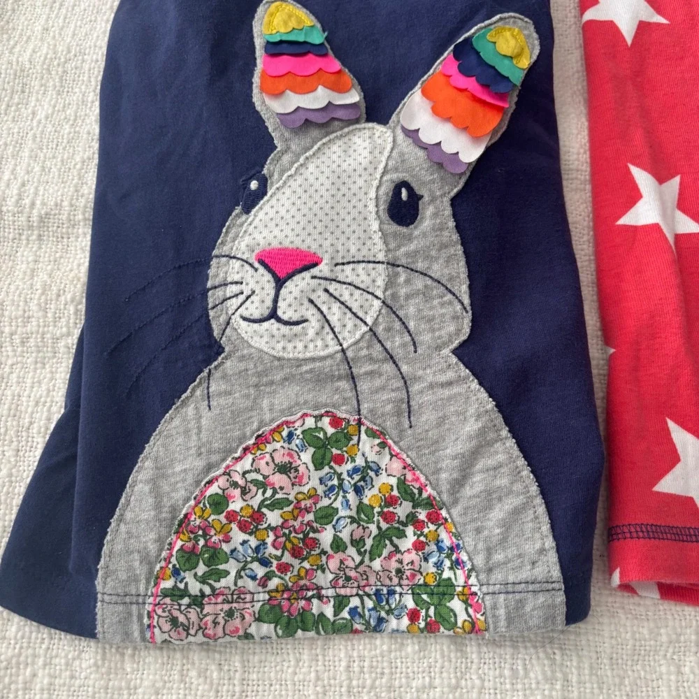 Mini Boden Girls Long Sleeve Shirt Bundle Bunny Rainbow Star Stripe Size 7-8Y
